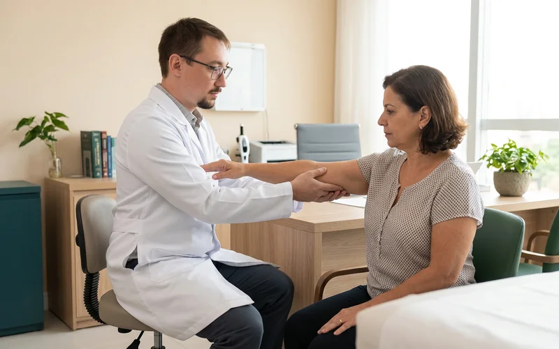 Teste de força muscular em membro superior durante a consulta