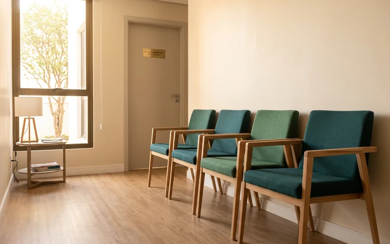 Sala de espera de ambulatório vazia durante o período de suspensão dos atendimentos