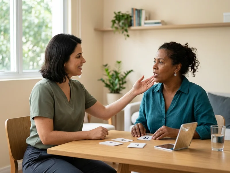 Sessão de fonoaudiologia para fala e deglutição