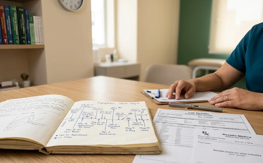 Reconstrução da linha do tempo dos sintomas em papel