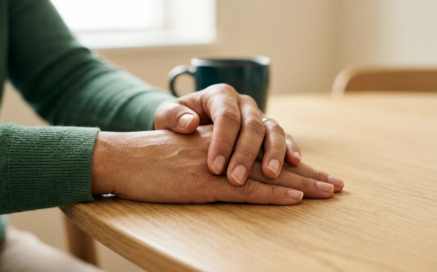Mãos em repouso, posição em que o tremor do Parkinson costuma aparecer