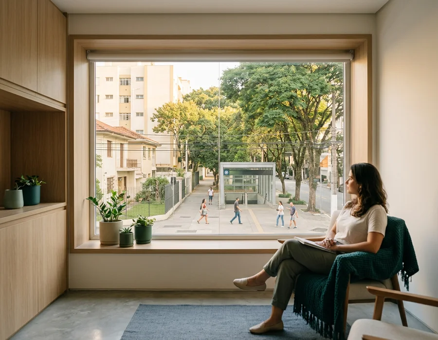 Rua arborizada da Vila Mariana, em São Paulo, próxima ao consultório